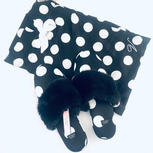 NWT VS satin with fur trim slippers